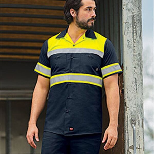Men's Hi-Visibility Colorblock Ripstop Short Sleeve Work Shirt Thumbnail